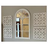 Decorative Cathedral Style White Wall Mirror with Four Decorative Panels
