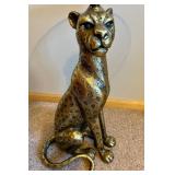 Spotted Sitting Leopard Side End Gold Accent Table with Glass Tabletop