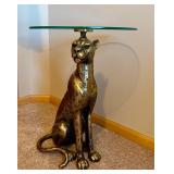 Spotted Sitting Leopard Side End Gold Accent Table with Glass Tabletop