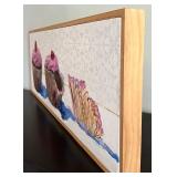 Fun Canvas Framed Wall Print "3 Cupcakes" in Pink with Raspberries / Cupcake Wall Art