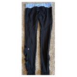 Three Pairs of Lulu Lemon Leggings in Navy, Black and Black with White & Blue Stripes