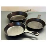 Three Cast Iron Lodge Skillets / Pans