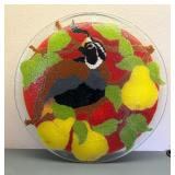 Vintage Signed Peggy Carr Pheasant & Pears Fused Glass Plate