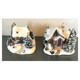Two Thomas Kinkade Village Houses including Thomas Kincade Stonehearth Hutch