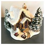 Two Thomas Kinkade Village Houses including Thomas Kincade Stonehearth Hutch