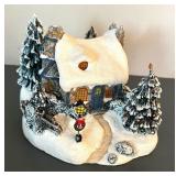 Two Thomas Kinkade Village Houses including Thomas Kincade Stonehearth Hutch