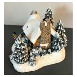 Two Thomas Kinkade Village Houses including Thomas Kincade Stonehearth Hutch