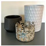 Three Decorative Vases and Candle Holder