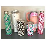 Six Insulated Tumblers by Stanley and Swig including Swig Dreamsicle Tumbler & Stanley Terrazzo Confetti Tumbler