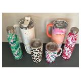 Six Insulated Tumblers by Stanley and Swig including Swig Dreamsicle Tumbler & Stanley Terrazzo Confetti Tumbler