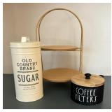 Two Tier Decorative Tray, Sugar and Coffee Container