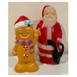 Santa and Gingerbread Man Blow Mold Sculptures