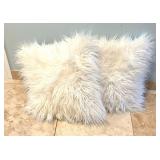 Two Furry White Accent Pillows
