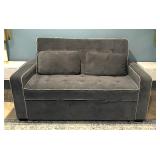 Linen Upholstered Sleeper Bed, Pull Out Sofa Bed Couch Attached Two Throw Pillows and Adjustable Backrest for Living Room Space，Charcoal Gray