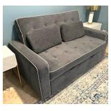 Linen Upholstered Sleeper Bed, Pull Out Sofa Bed Couch Attached Two Throw Pillows and Adjustable Backrest for Living Room Space，Charcoal Gray