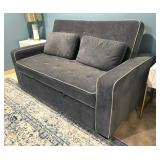 Linen Upholstered Sleeper Bed, Pull Out Sofa Bed Couch Attached Two Throw Pillows and Adjustable Backrest for Living Room Space，Charcoal Gray