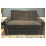 Linen Upholstered Sleeper Bed, Pull Out Sofa Bed Couch Attached Two Throw Pillows and Adjustable Backrest for Living Room Space，Charcoal Gray