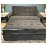 Linen Upholstered Sleeper Bed, Pull Out Sofa Bed Couch Attached Two Throw Pillows and Adjustable Backrest for Living Room Space，Charcoal Gray