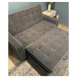 Linen Upholstered Sleeper Bed, Pull Out Sofa Bed Couch Attached Two Throw Pillows and Adjustable Backrest for Living Room Space，Charcoal Gray