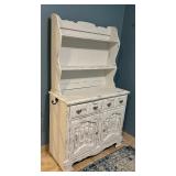 Shabby Chic Style White Farmhouse Hutch / Distressed Hutch