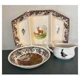 Spode Woodland Platter, Queens Bowl and Petite Stanhome Pitcher