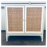 White Cabinet with Rattan Accents