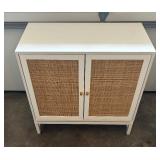 White Cabinet with Rattan Accents