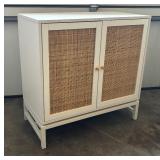 White Cabinet with Rattan Accents
