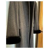 Albert Nipon Studio Long Winter 100% Wool with Fur Cuffs and Neck