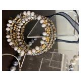 Blue and Faux Pearl Beaded Necklace, Stacked Bracelet (One Piece) and Love Arrow Bracelet