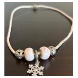 Pandora White Braided Necklace with 5 Winter Charms