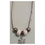 Pandora White Braided Necklace with 5 Winter Charms