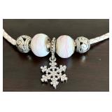 Pandora White Braided Necklace with 5 Winter Charms