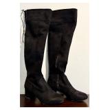Classy Michael Kors Suede Over the Knee Boots and Tie in the Back and Embellished MK on Heel