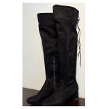Classy Michael Kors Suede Over the Knee Boots and Tie in the Back and Embellished MK on Heel