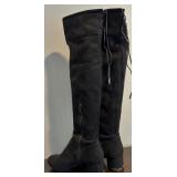 Classy Michael Kors Suede Over the Knee Boots and Tie in the Back and Embellished MK on Heel