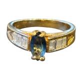 18K Gold Ring with Sapphire and Diamonds