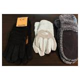 Assortment of Miscellaneous Hats and Gloves including Handmade and North Face Items