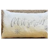 Group of 3 Christmas Themed Pillows and a Snow Globe Candle Holder