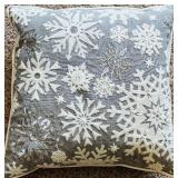 Group of 3 Christmas Themed Pillows and a Snow Globe Candle Holder