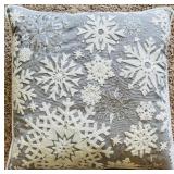 Group of 3 Christmas Themed Pillows and a Snow Globe Candle Holder