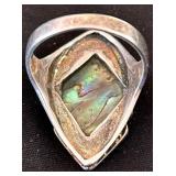 Vintage Sterling Silver Abalone and Marcasite Art Deco Style Ring