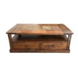 Rustic Style Wooden Coffee Table with Slate Tile Accents