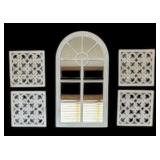 Decorative Cathedral Style White Wall Mirror with Four Decorative Panels