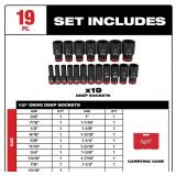 MILWAUKEE 49-66-7012 SHOCKWAVE 1/2 in. Drive SAE 6 Point Impact Socket Set (19-Piece) - A159.99