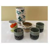 Ceramic Pottery Set with Fish Vase