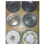 Antique Ceramic & Pewter Plate Set