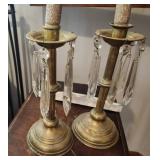 Vintage Brass Crystal Candlesticks