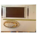 Ceramic Fish Platter & Wood Tray Set