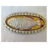 Ceramic Fish Platter & Wood Tray Set